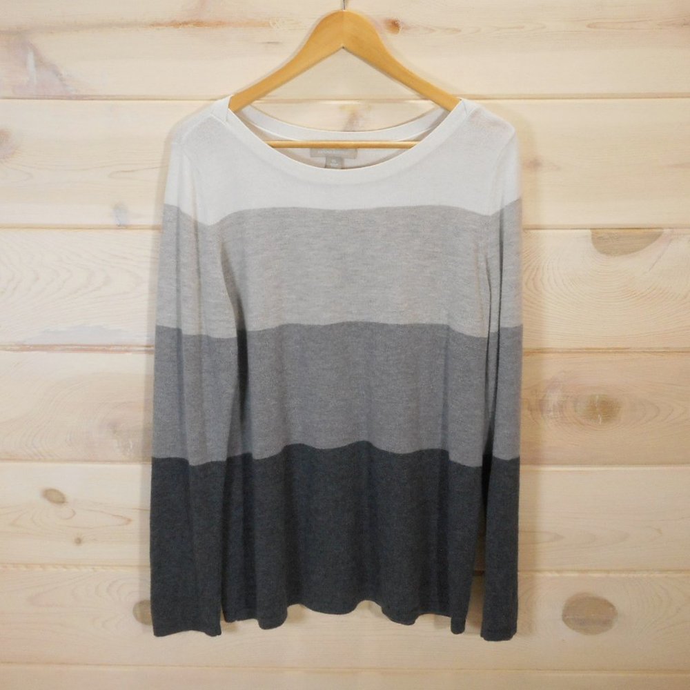 Banana Republic Women's XL Striped Merino Wool Blend Pullover Sweater Neutral